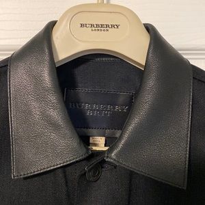 NWT BURBERRY MEN’S FITTED JAPANESE DENIM, SIZE XS WITH LEATHER COLLAR